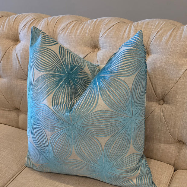 ELLERY LAGOON CUT VELVET PILLOW COVER, 22"X22" FINISHED SIZE , HIDDEN ZIPPER