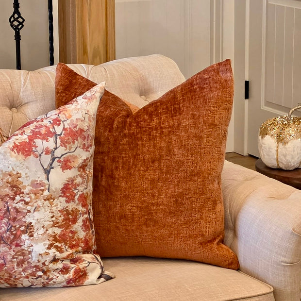 AUTUMN WATER COLOR TREE PILLOW COVER, 22"X22" FINISHED SIZE, HIDDEN ZIPPER