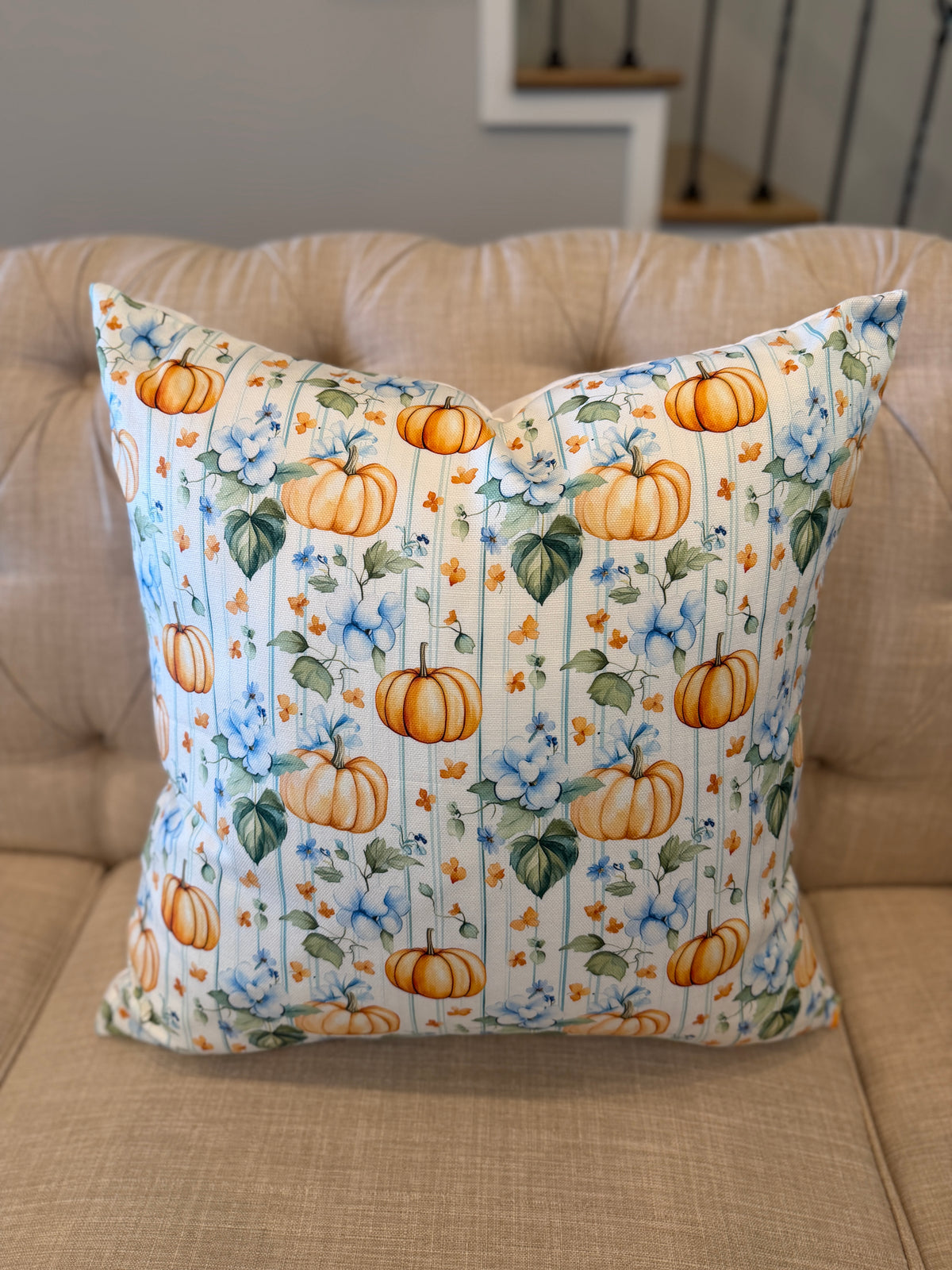 PUMPKIN AND STRIPES PILLOW COVER, 22