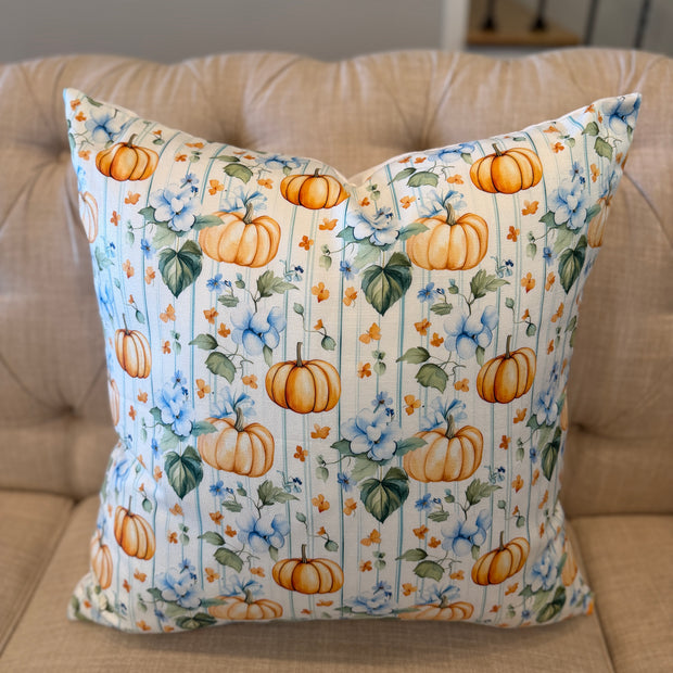 PUMPKIN AND STRIPES PILLOW COVER, 22"X22" FINISHED SIZE , HIDDEN ZIPPER
