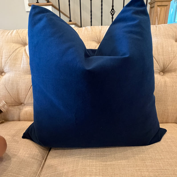 BLUE VELVET PILLOW COVER, 22"X22" FINISHED SIZE , HIDDEN ZIPPER