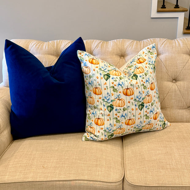BLUE VELVET PILLOW COVER, 22"X22" FINISHED SIZE , HIDDEN ZIPPER