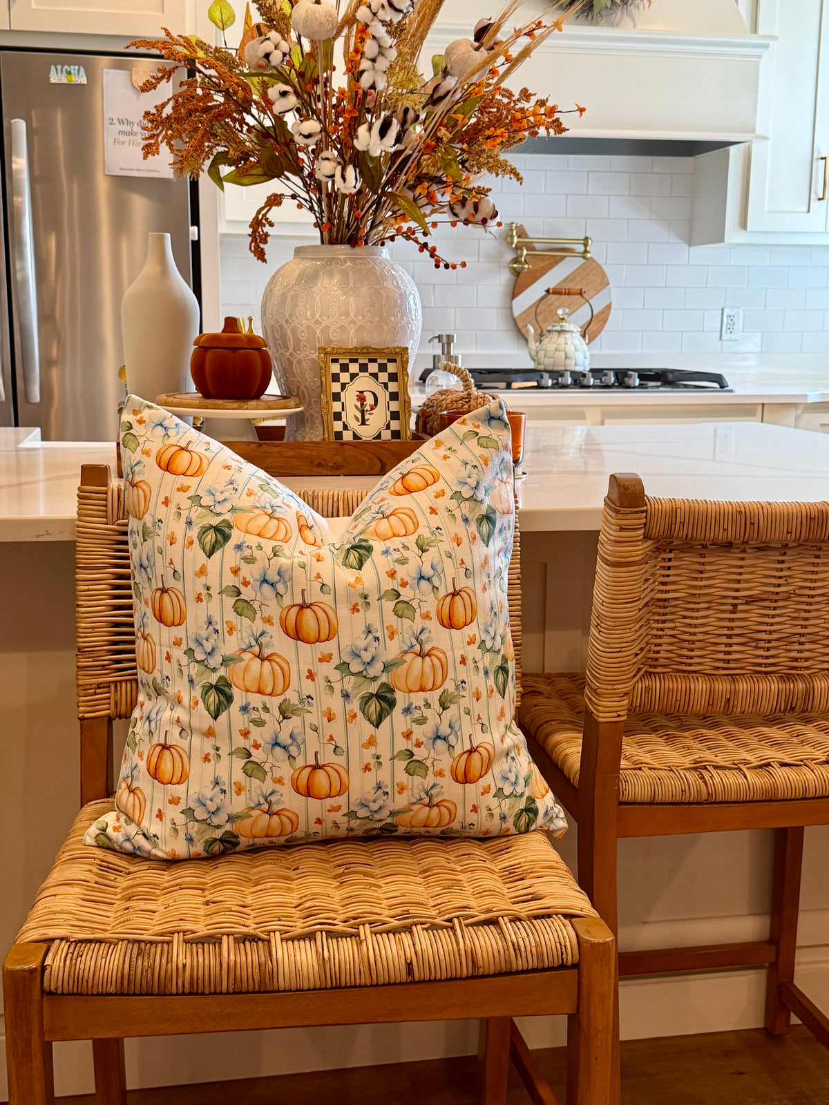 PUMPKIN AND STRIPES PILLOW COVER, 22