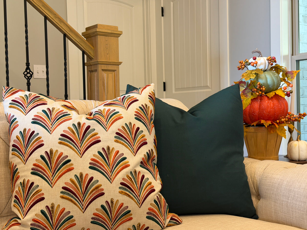 FALL EMBROIDERED FAN PILLOW COVER, 22