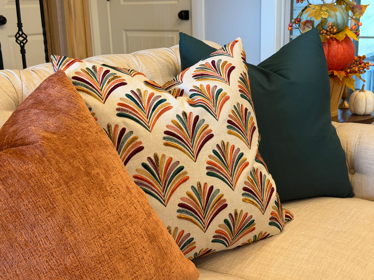 FALL EMBROIDERED FAN PILLOW COVER, 22