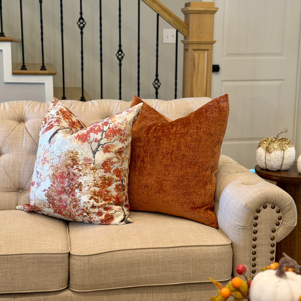 AUTUMN WATER COLOR TREE PILLOW COVER, 22"X22" FINISHED SIZE, HIDDEN ZIPPER
